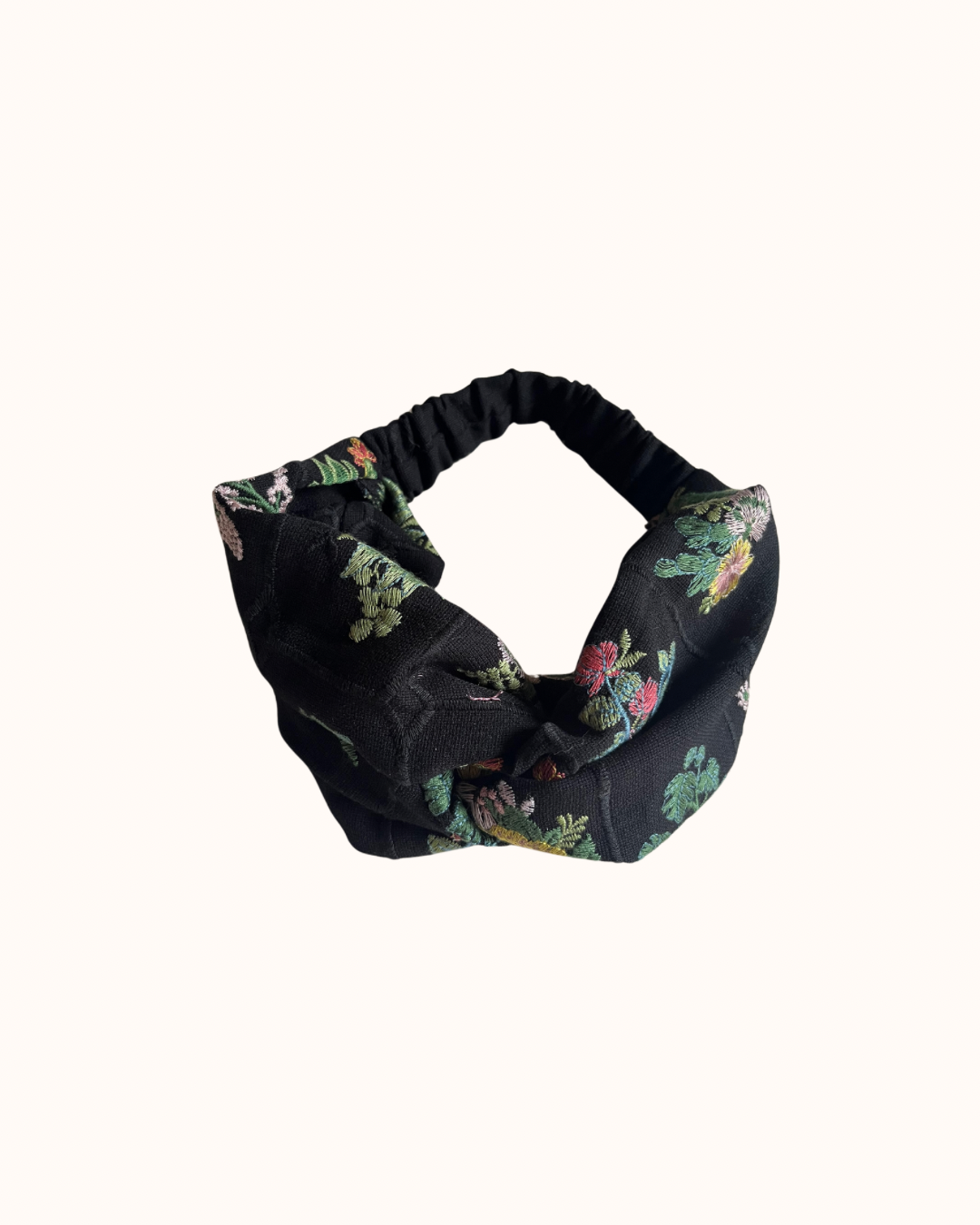 Embroidered black floral headband