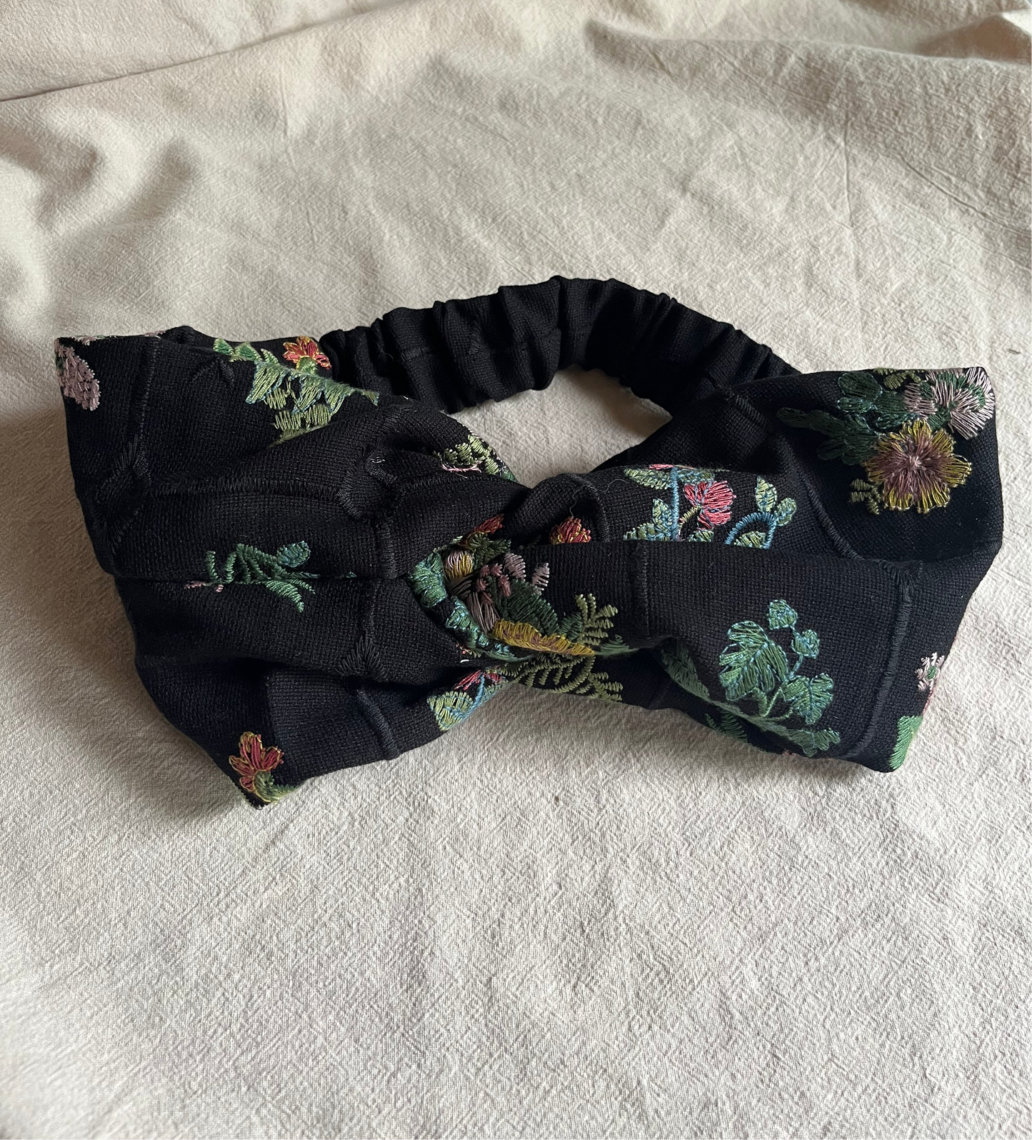 Embroidered black floral headband