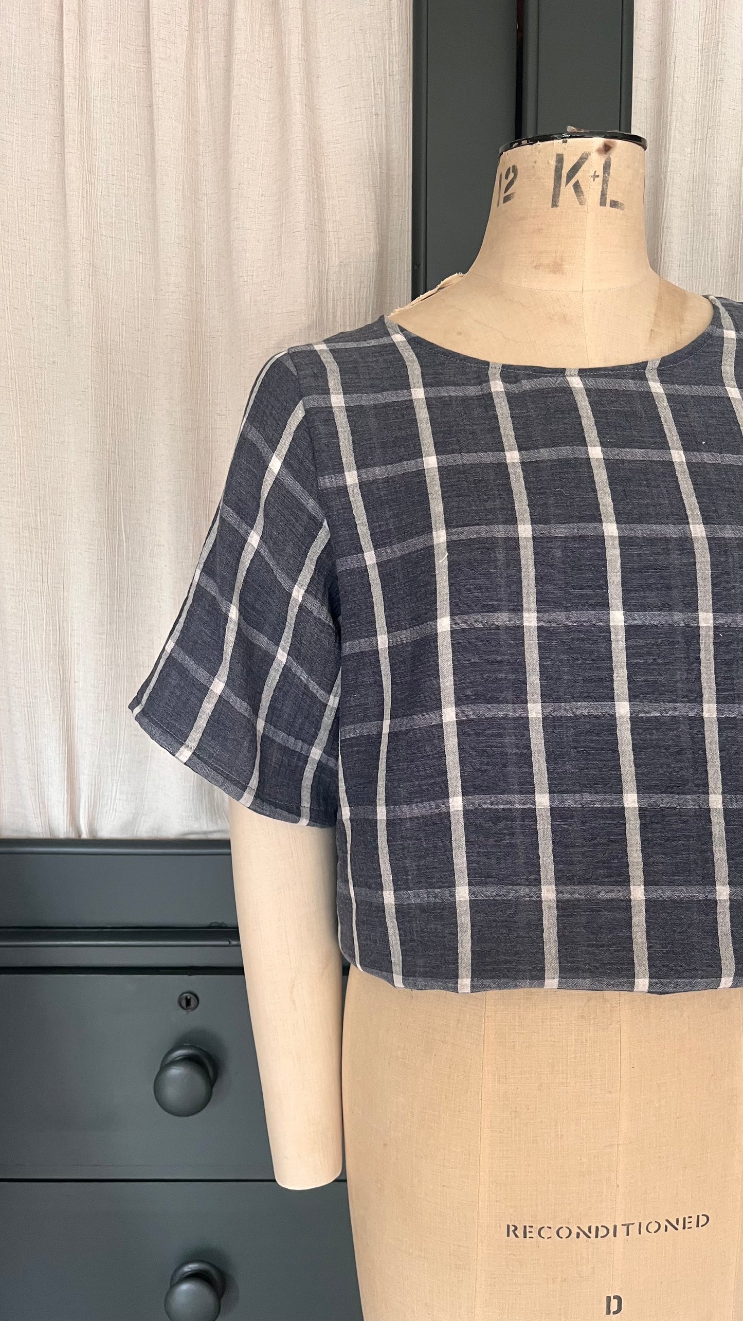 Saffy double gauze top | Navy check