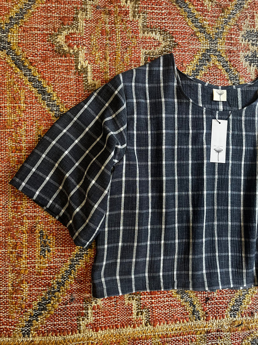 Saffy cotton box top - navy check