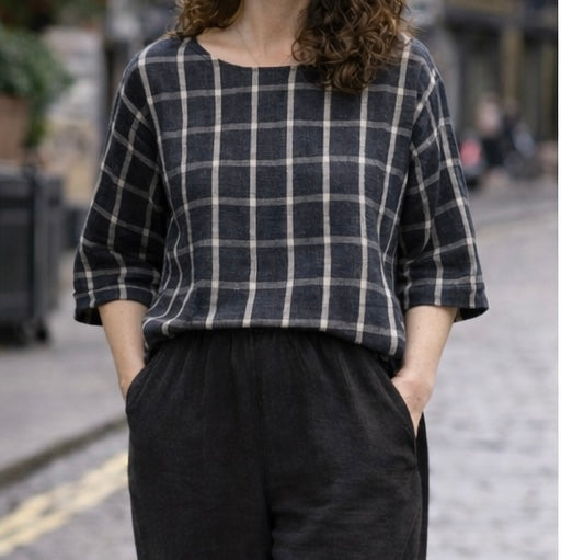 Saffy double gauze top | Navy check