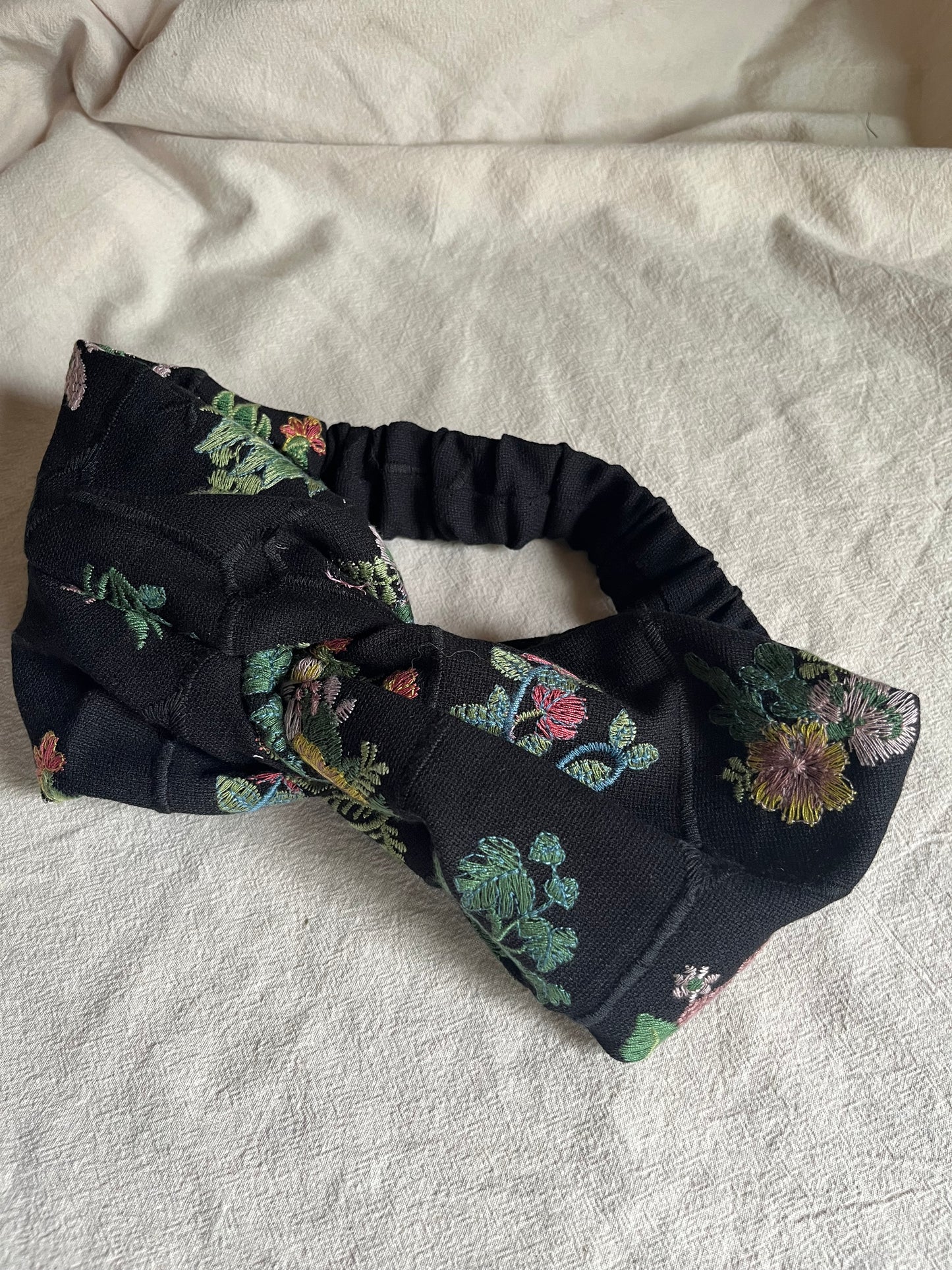 Embroidered black floral headband