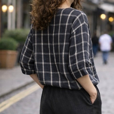Saffy double gauze top | Navy check