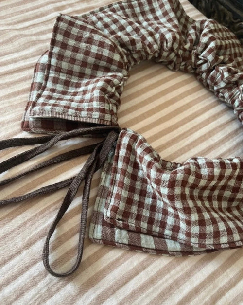 Anouk reversible Turquoise| brown ruffle gingham collar