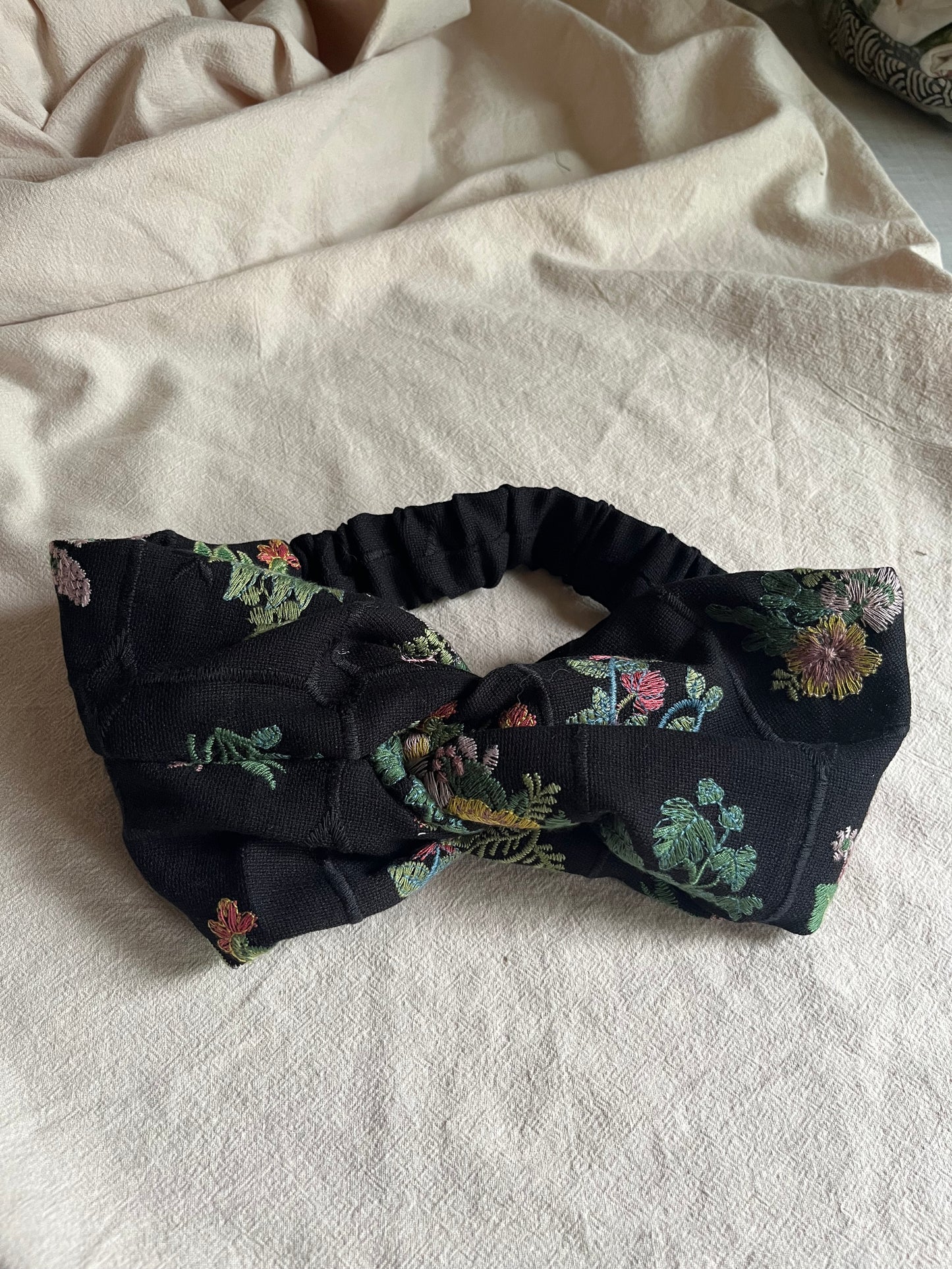 Embroidered black floral headband