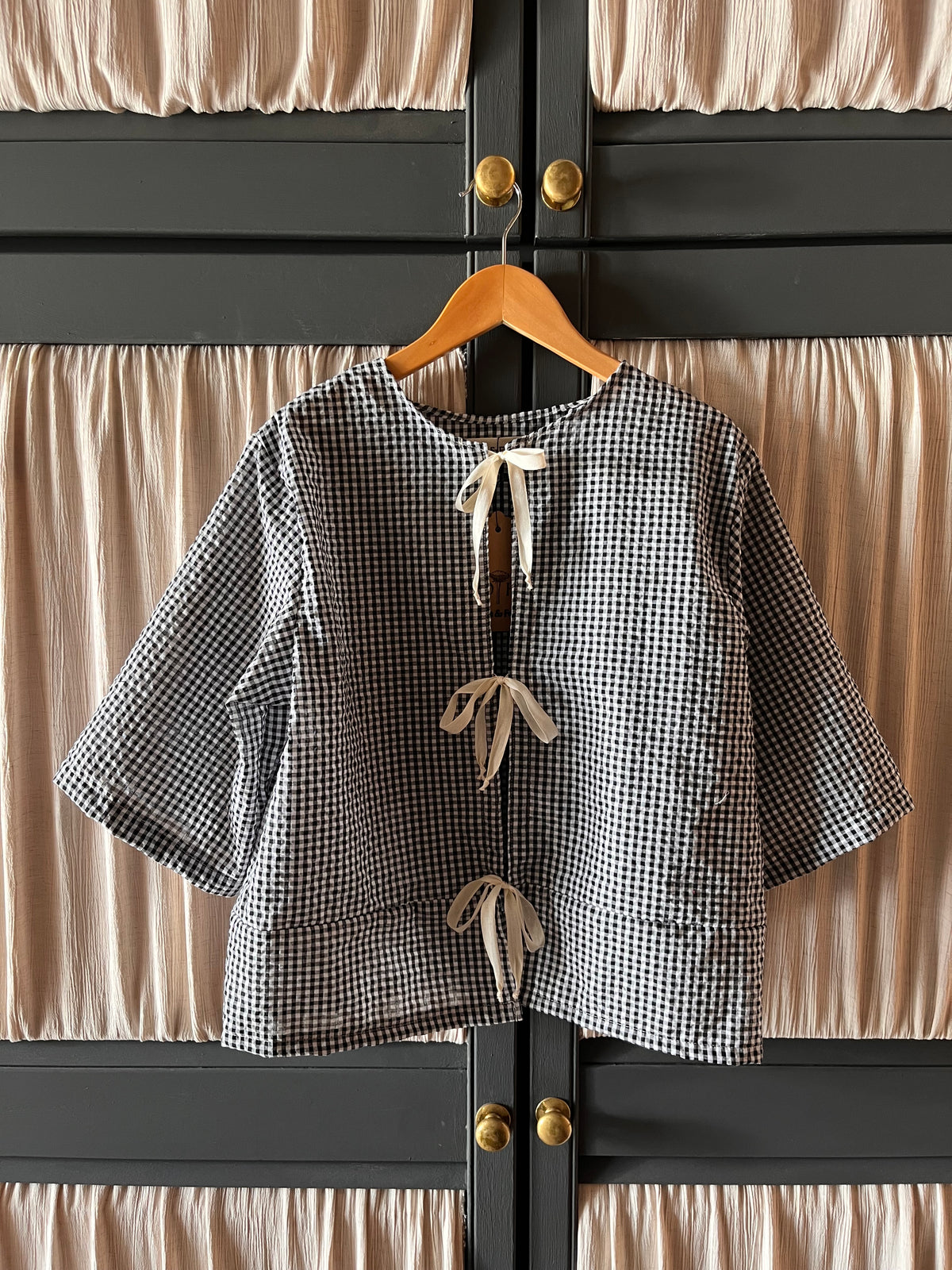 Yana Gingham tie front blouse