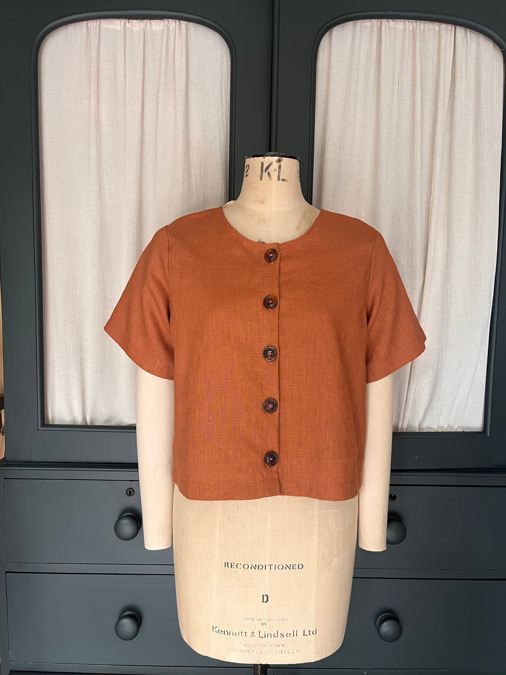 Faye rust linen button up