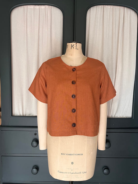 Faye rust linen button up
