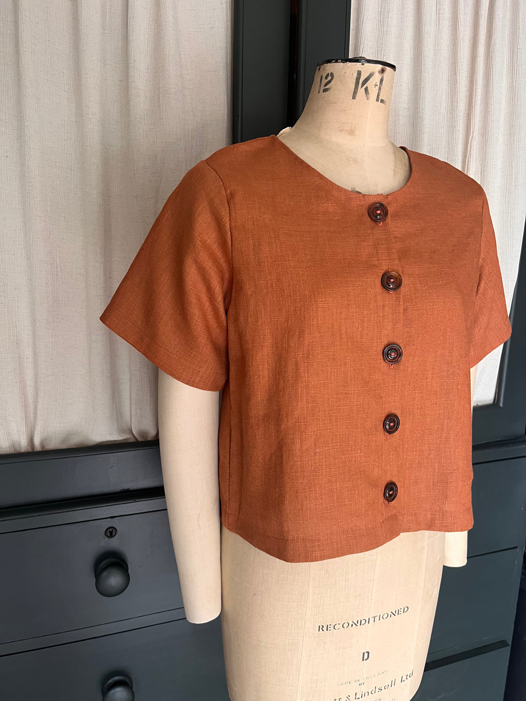 Faye rust linen button up