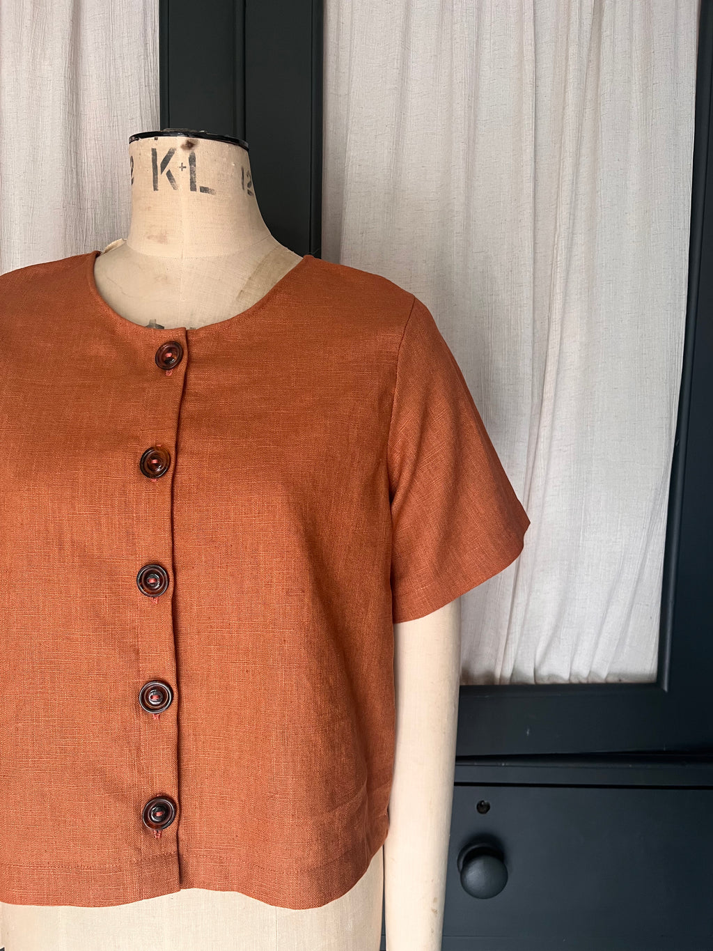 Faye rust linen button up
