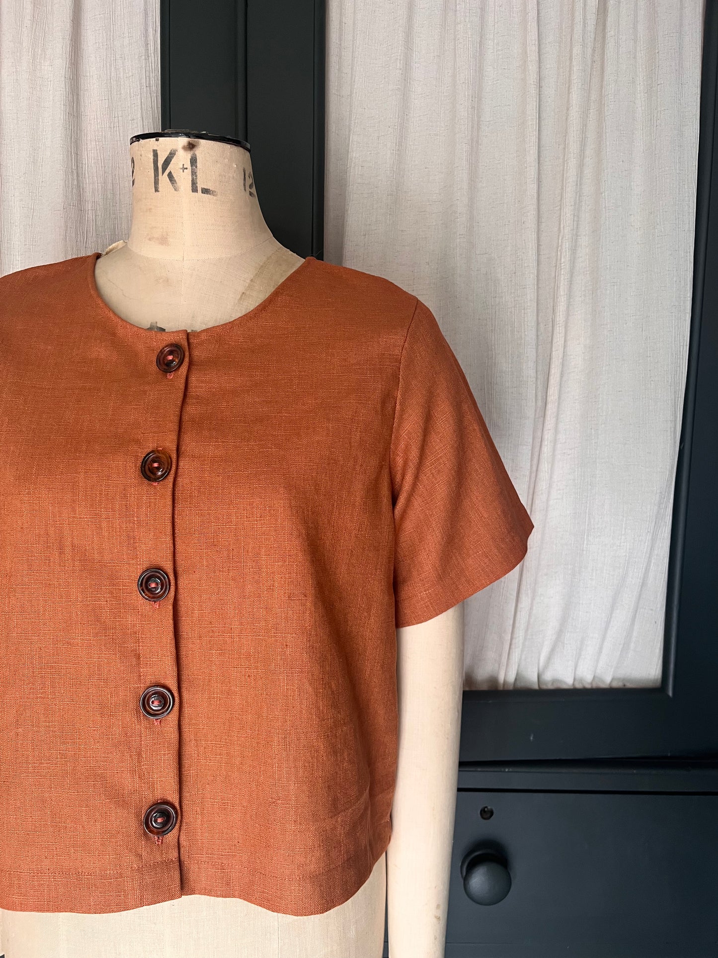 Faye rust linen button up