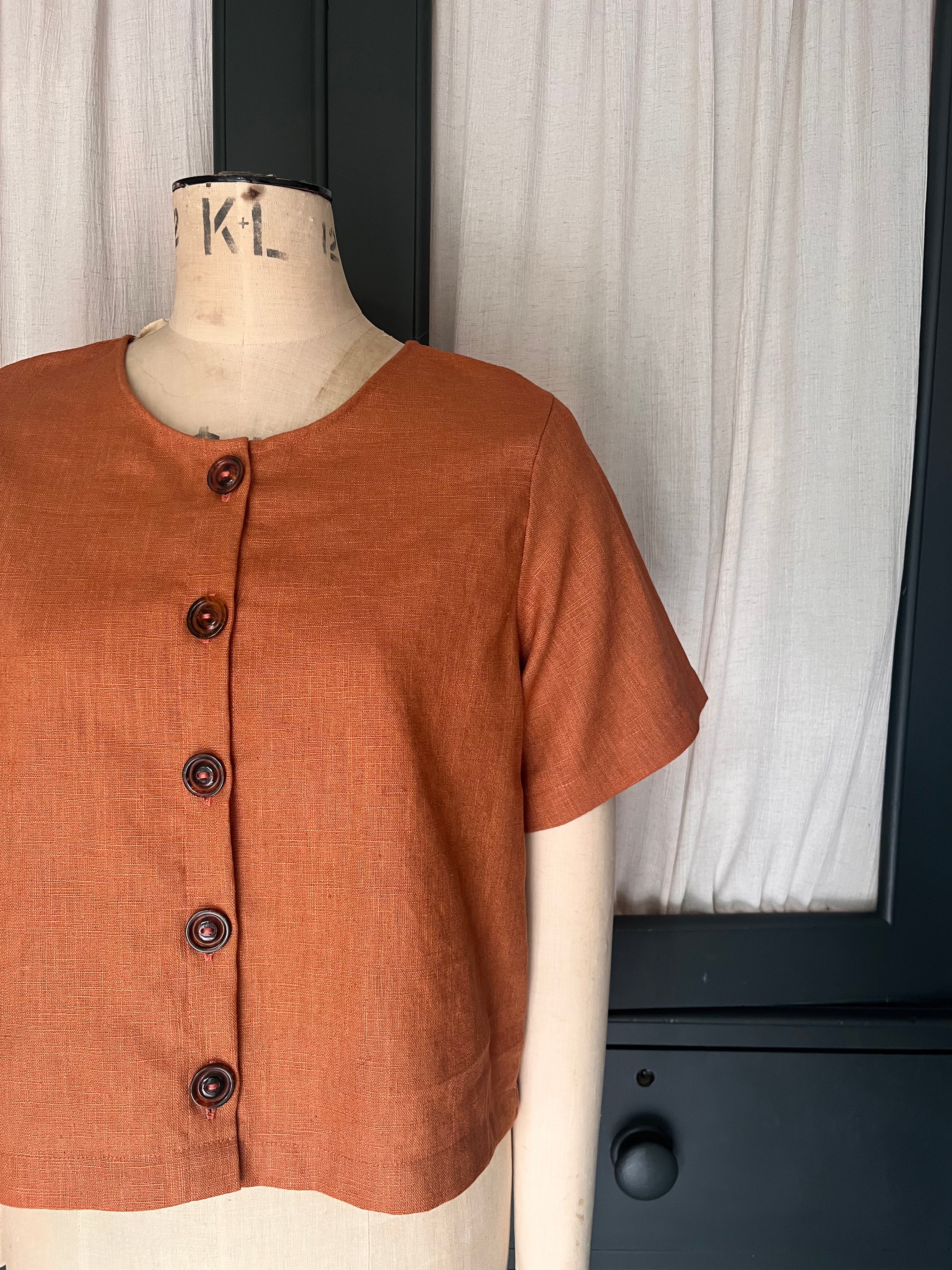 Faye rust linen button up