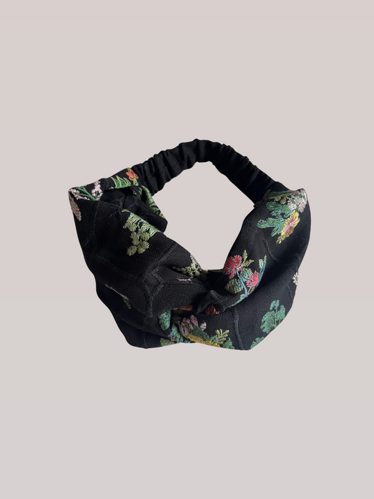 Embroidered black floral headband