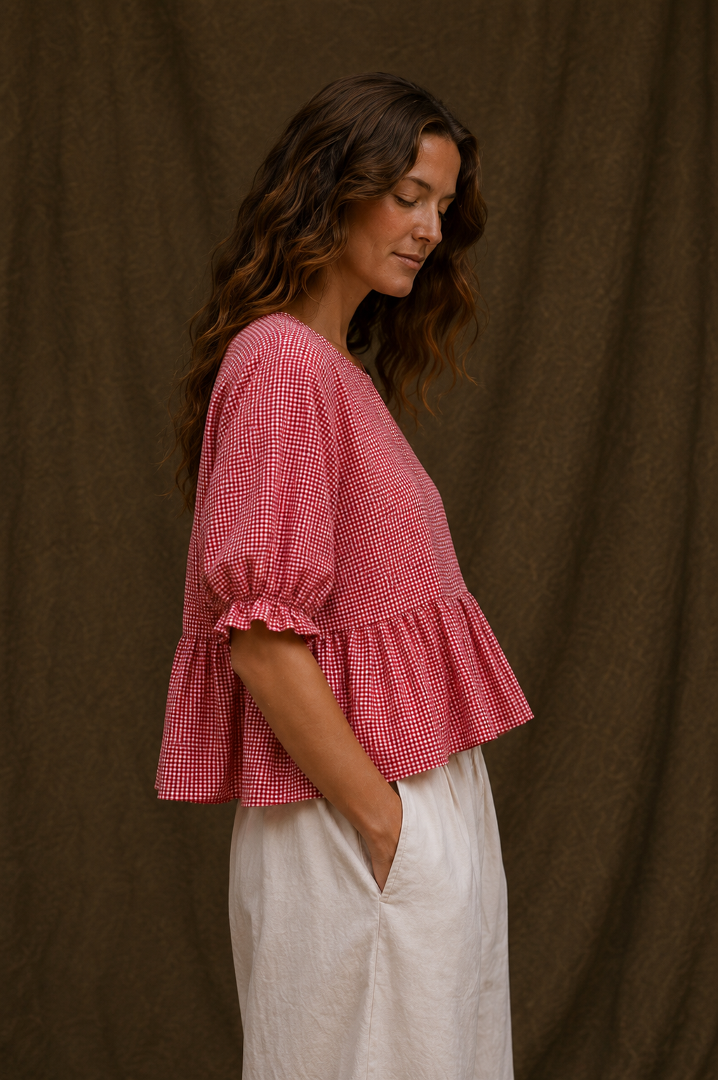Hetty frill gingham top